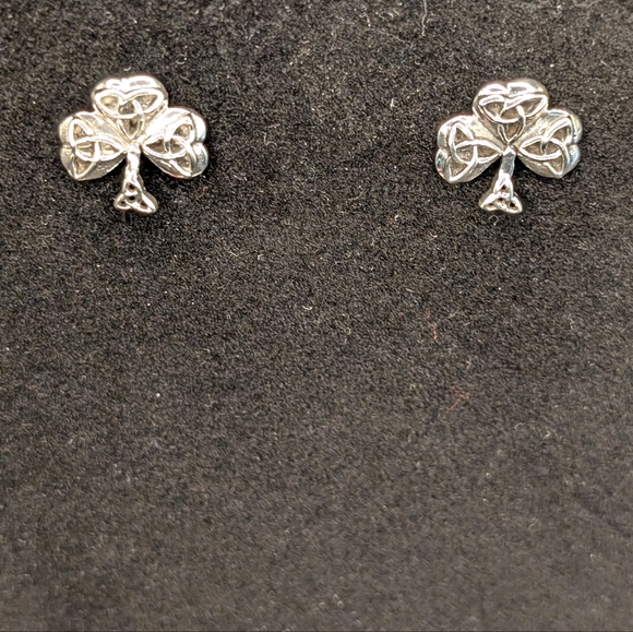 None Jewelry - Celtic Trinity Knot and Clover Earrings 925 Silver for Pierced Ears